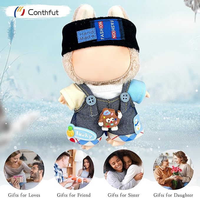 Overalls Doll Clothes ,17cm/15cm Dolls Outfit Set,Accessories for Doll,Stylish Clothes Set Dress Up (No Doll) (Blue Overalls Suit)