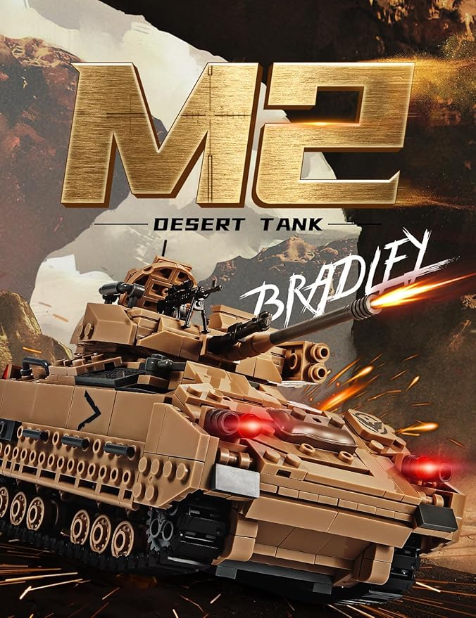 SEMKY Military Series M2 Bradley Tank MOC Building Blocks and Engineering Toy（1350 Pieces），with 3 Figure,WW2 Army Tank for Kid and Military Fan
