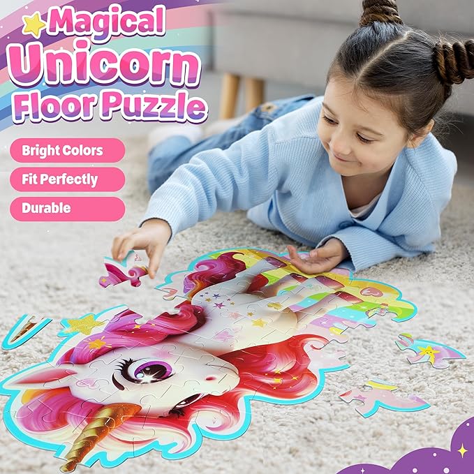 ZIZZ Unicorn Floor Puzzles for Kids Ages 3-5, 4-8 Years Old - Giant 48 Pieces Jigsaw Puzzles for Kids Ages 4-6 - Unicorn Toys for Girls - Puzzles for Toddlers - Girl Gifts for Birthday Christmas