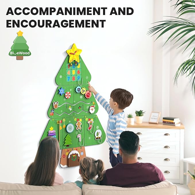 BlueWood Tree Wall Busy Board Panels, Toddler Learning Activity Center, Montessori Philosophy Sensory, Educational Toys, Conducive to All-Round Development