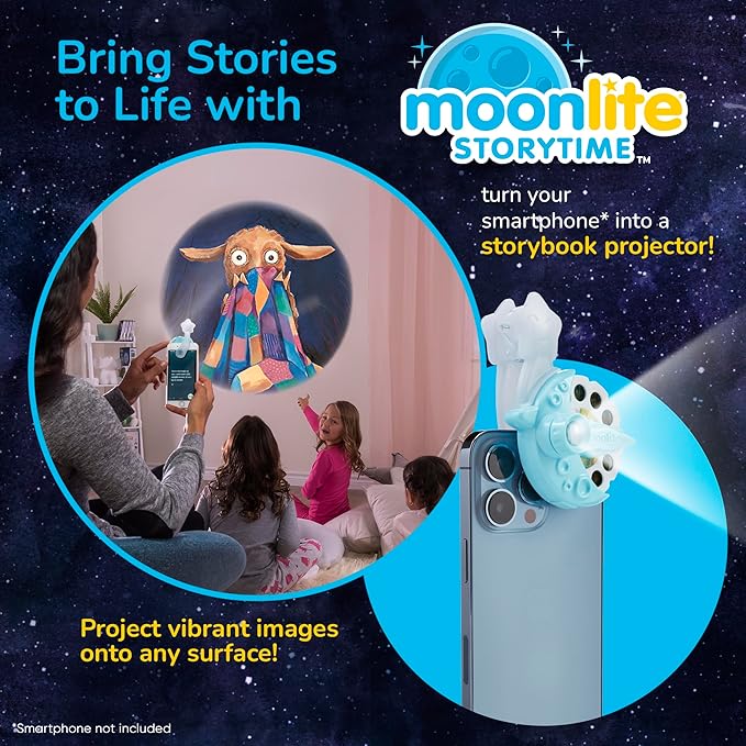 Moonlite Storytime Mini Projector with 4 Classic Stories, A Magical Way to Read, Digital Storybooks, Corduroy, Llama Llama, Diggersaurs, and The Little Engine That Could