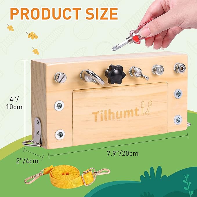 Tilhumt Montessori Screwdriver Board Set - Portable Busy Board Screwdriver Toy Set for 3-5 Toddlers for Travel with Carry Strap & Storage Box, Kids Nut/Bolt Montessori Educational Tools