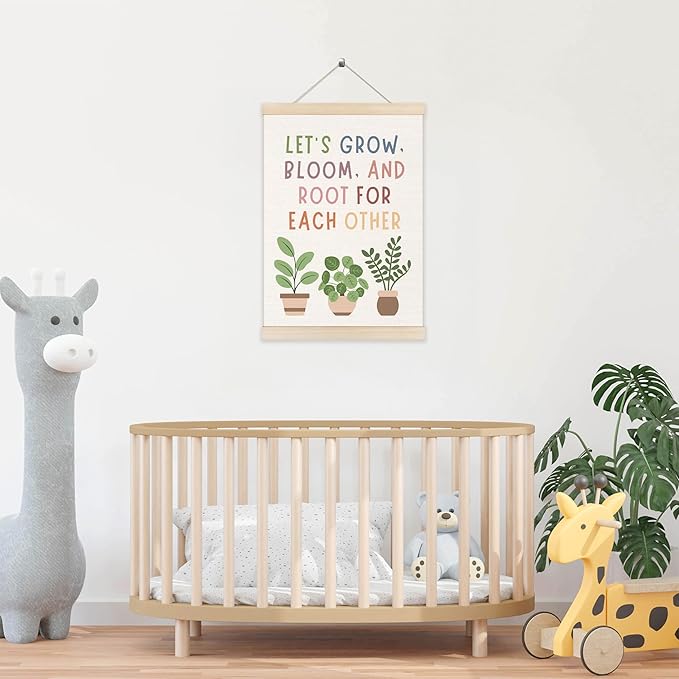 Koesus Boho Mental Health Wall Art Poster Hanger Frame 12x16 Inch, Let's Grow Bloom Root for Each Other Canvas Pictures Prints Framed Wall Decor for Classroom Therapy School Counselor Office