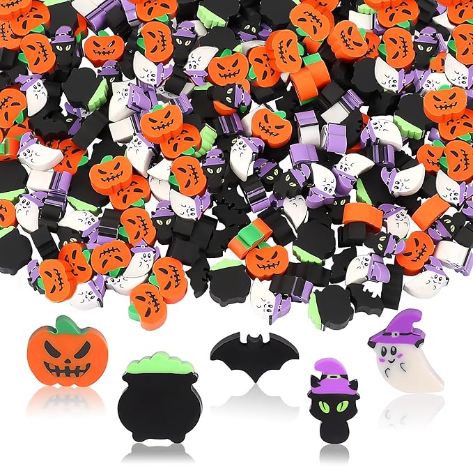 JUNEBRUSHS 150 Pcs Halloween Mini Erasers for Kids, Cute Small Erasers Bulk for Kids Trick or Treat Halloween Party Favors Goody Bag Filler Students School Decorations Classroom Rewards Prizes