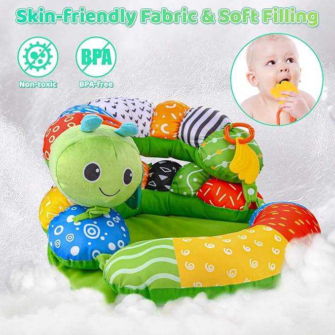 ARANEE 2-in-1 Tummy Time Mat & Seated Support Pillow Baby Toys 6-12 Months, Baby Tummy Time Toys Sit Me Up Floor Seat for Newborns and Older Babies, with Detachable Support Pillow and Toys