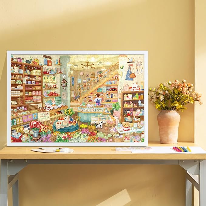 MOMIBOOK Puzzles for Adults 1000 Pieces Jigsaw Puzzles of Carefree Store, Painting Image Grocery Shop Puzzle Difficult Challenging Hard Impossible Puzzle Unique Funny Party Christmas Birthday Gifts