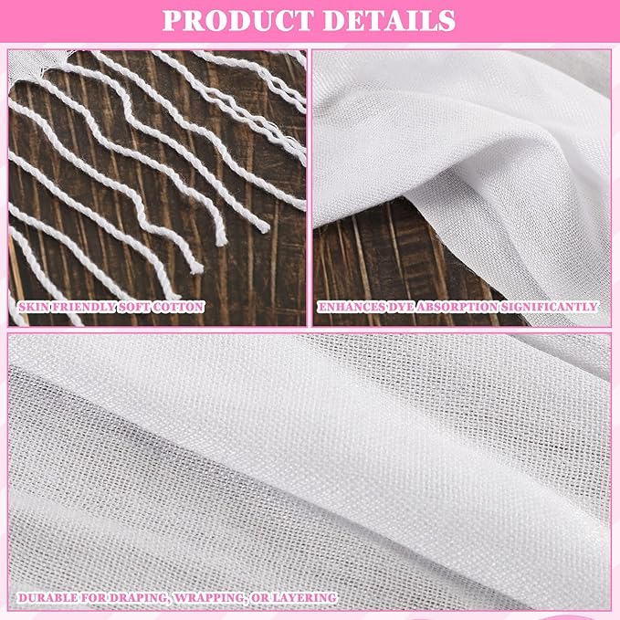 Suhine Blank White Bikini Cover up Wraps to Tie Dye, Full Cotton Summer Scarf Tie Dye Fabric