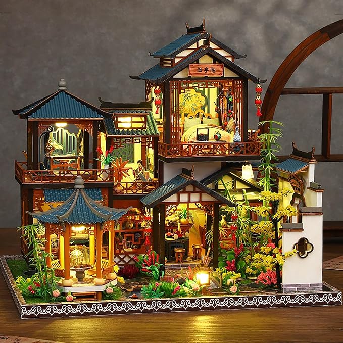 DIY Book Nook Kit - DIY Miniature Dolls House Kit with Furniture and LED Light, 3D Puzzle Wooden Art Bookends, Model Kits for Adults to Build (Yayun Lanting)
