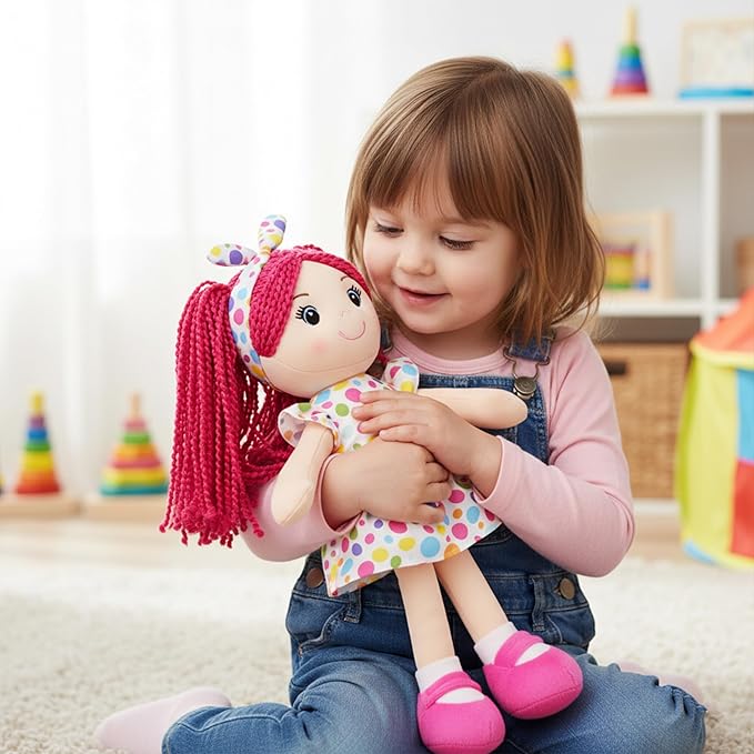June Garden 18" Snuggle Cuties Sophie - Soft Cuddly Plush Doll Gift for Girls - Huggable Rag Doll - Pink L