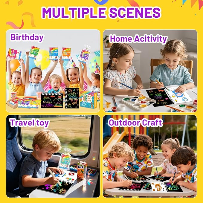 Party Favors for Kids: 24 Pack Scratch Art Notebooks with Rainbow Colors, 2-in-1 Coloring & Scratch Books, Bulk Birthday Gifts, Goodie Bags, Classroom Prizes for Boys & Girls