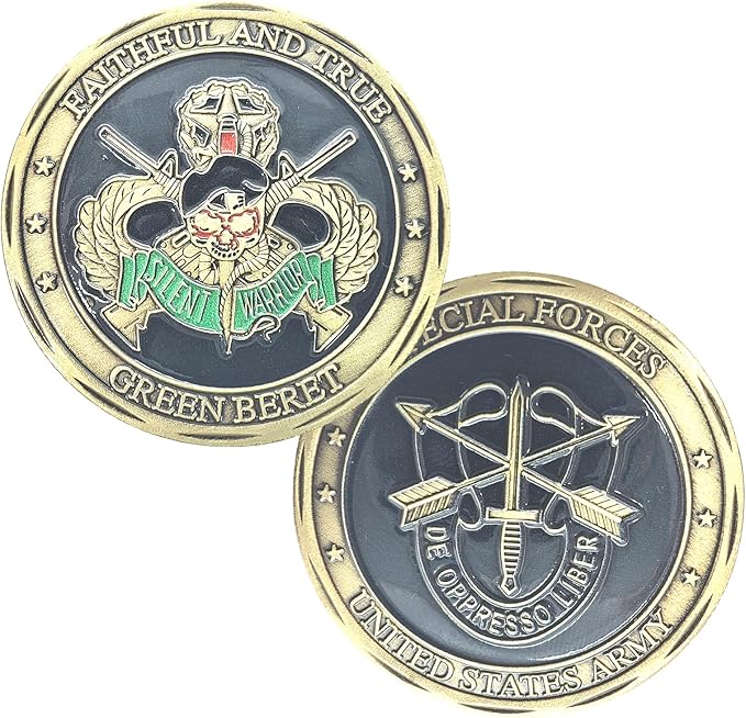 Military Challenge Coin USA Army Special Forces - Green Beret Faithful & True Valor Military Gift for Soldiers & Veterans - Disabled Veteran Owned Business - Army Prayer