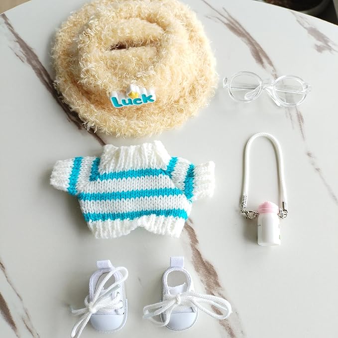 15cm & 17cm Doll Clothes Outfits Set - Premium Dress Up Bundle with Exquisite Accessories | Soft Fabric Fashion Doll Costume for 15-17cm Dolls (Blue Sweater-5)