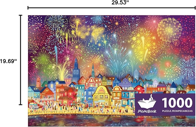 MOMIBOOK Puzzles for Adults 1000 Pieces Jigsaw Puzzles of Fireworks are Gorgeous, Luminous Painting Image Difficult Challenging Hard Impossible Puzzle Unique Funny Party Christmas Birthday Gifts