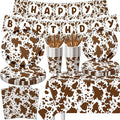 Highland Cow Decorations, 142Pcs Cow Print Plates and Napkins Party Supplies, Brown Cow Birthday Party Decorations Tableware Cups Tablecloth for Cow Baby Shower Farm Cowboy Theme Party
