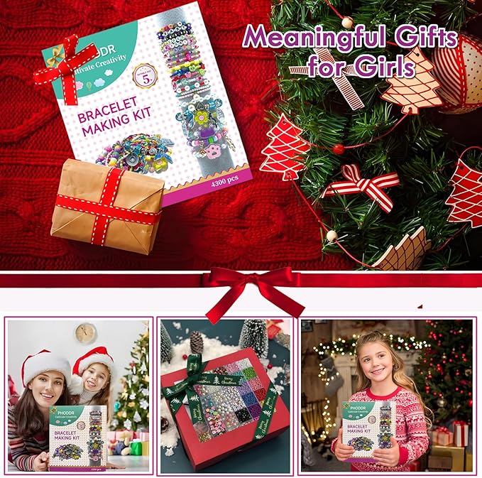 PHODDR 4300pcs Beads Bracelet Making Kit ，Beads for Jewelry Making Kit Supplies, Friendship Bracelet kit， Birthday Christmas Gifts for Girls Ages 5 6 7 8 9 10 11 12 Years Old