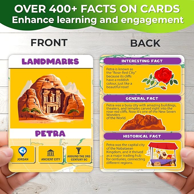 QUOKKA Puzzles for Kids Ages 4-6 - 150 Pcs Floor Puzzles World Map for Kids Ages 4-8 Preschool Activities - Includes 50 Cards with 400+ World Facts - Continent-Shaped Jigsaw Puzzle Gift for Girls Boys