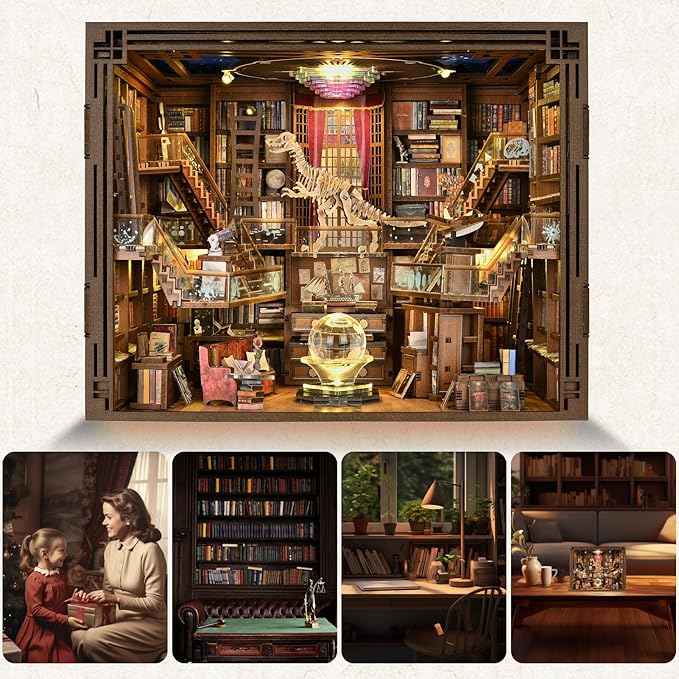 Book Nook Kit, DIY Miniature Dollhouse Booknook Kit with Led Light and Dust Cover (Beyond Library Max)