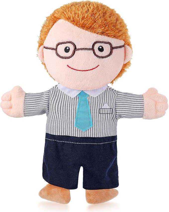 1 Pcs Family Hand Puppets 12 Inch Grandparents, Mom & Dad, Brother & Sister Plush Hand Puppet Toys Role-Play Toy Puppets for Kids Storytelling Imaginative Pretend Play Teaching Preschool(Dad A)