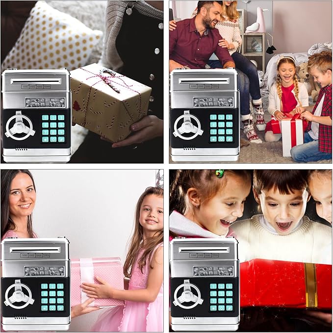 Piggy Bank for Kids, ATM Electronic Password Cash Coin Bank, Money Saving Box for Kids, Boys Girls Birthday Gift (Silver)