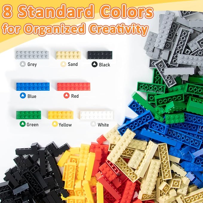 1008 Pieces Classic Building Blocks Bulk with 2 Baseplates, Building Bricks in 7 Size and 8 Color, Compatible with All Major Bricks, for Kids & MOC Lovers