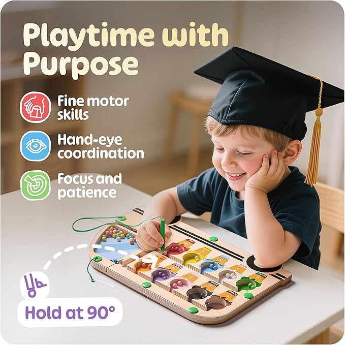 Super Fun Ice Cream Truck Magnetic Color & Number Maze Adventure Toy - For Toddlers and Kids - Montessori Puzzle Board for 1-10 Counting and 10 Color Matching/Sorting - Improve Child's Motor Skills