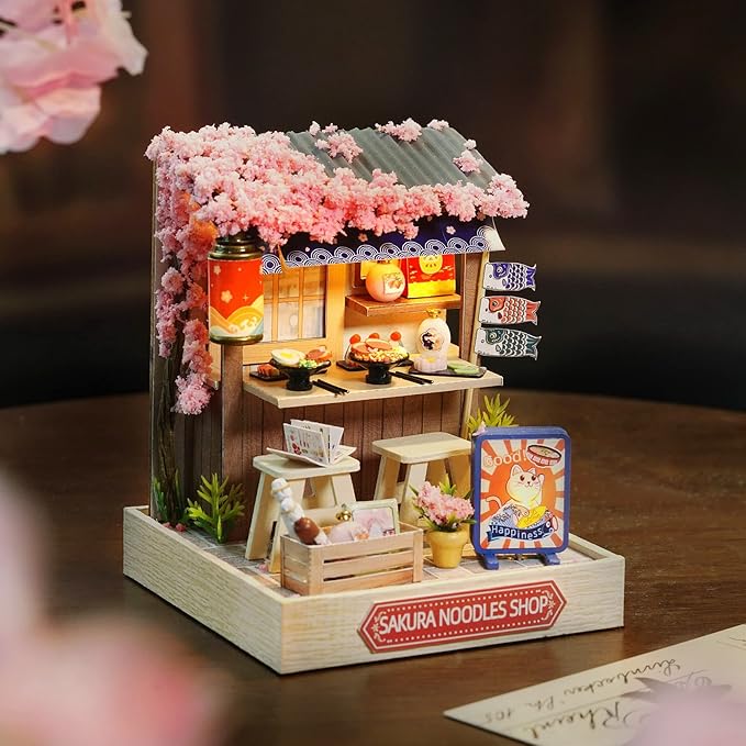 CUTEROOM DIY Doll House Miniature Furniture Wooden House Kit with Dust Cover & LED Light and Accessories - New Three Styles QT Series Dollhouse (QT041)