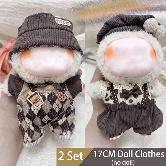 Clothes for 17cm Dolls 2 Set, Cute Hat & Outfit Set for Dolls, Adorable Dress-Up Accessories for Doll