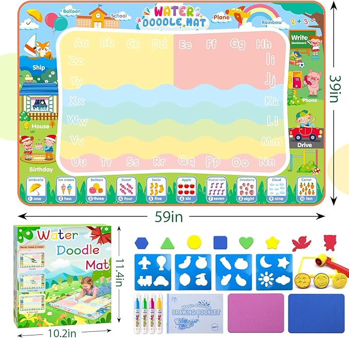 Extra Large Water Doodle Mat 60 x 40 Inches Kids Water Painting Doodle Drawing Mat Toy Writing Free Coloring Magic Educational Toys for Boys Girls Age 3 4 5 6 7 8 Year Old Christmas Birthday Present