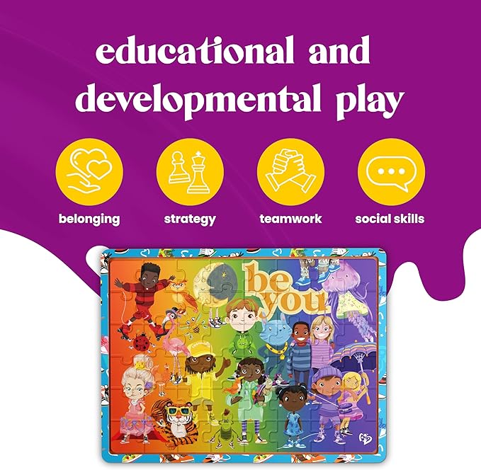 48pc FSC Wooden Tray Puzzle - Upbounders® Be You Rainbow Kicks & Zoo Animals | Colorful Sneakers, Multicultural Kids | Ages 4+ Educational Toy