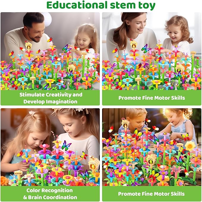 238Pcs Flower Garden Building Toys for Girls 3 4 5 6 7 Year Old, Upgrade DIY Building Stacking Toys, STEM Preschool Educational Toddler Toys Brain Development Kindergarten Kids Toy