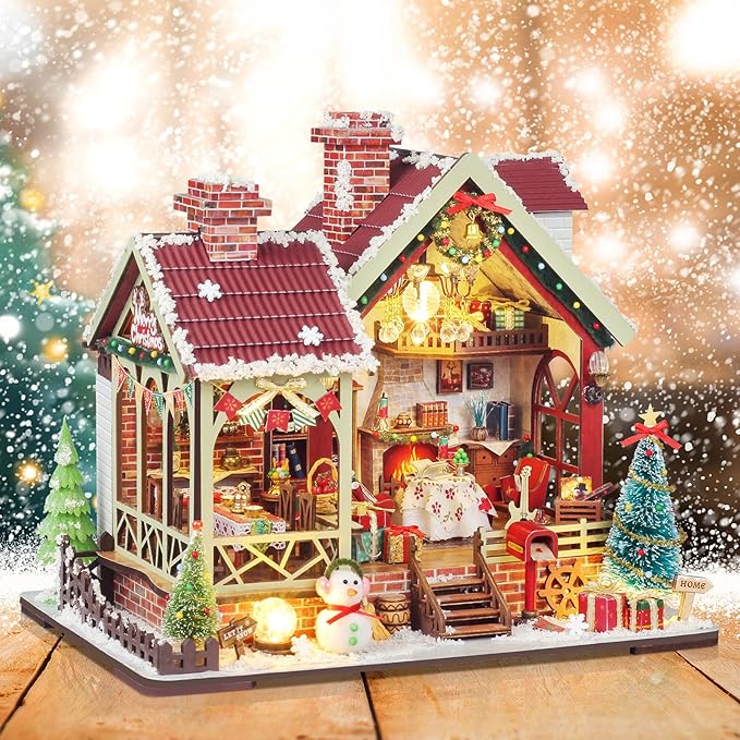 2025 New Christmas Miniature House Kit, Tiny House Kit with Music and Light, DIY Mini House Building Kits for Adults to Building, Unique Gift for Birthday Christmas, Winterfest Have