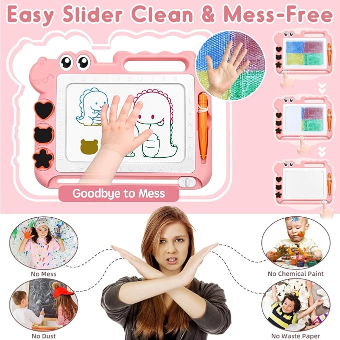 AiTuiTui Magnetic Drawing Board Toddler Toys Gift for Girls Boys, Color Sketch Writing Scribble Doodle Pad Travel Games, Educational Learning Kids Toys for Toddlers Birthday (Pink)