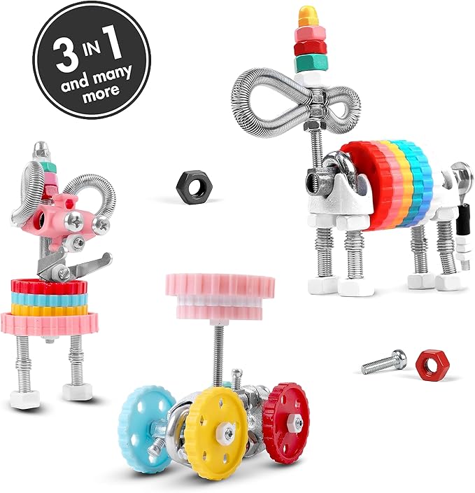 The Off Bits Erector Set: Animal Mini STEM Toys for Kids 6+, Toy Building Sets with Nuts & Bolts, STEM Building Toys Gifts for Boys and Girls (Multicolor)