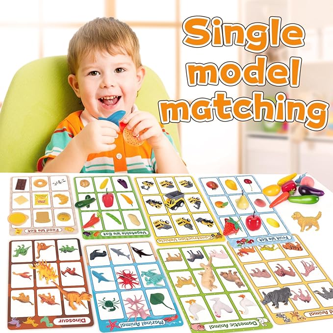 Sorting Toy for Toddlers, Preschool Learning Activities, Animals Dinosaurs Fishes Farm Vehicles Fruits Vegetables Foods Playset, Fine Motor Montessori Games Gifts for Kids 3+