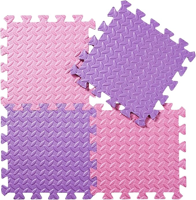 Foam Floor Mats for Kids, 12 x 12 Inch 16 Tiles 0.4" Thickness Foam Play Mat, Non-Toxic Square Interlocking Floor Mats Rubber Baby Play Mat for Toddlers(Pink/Purple)