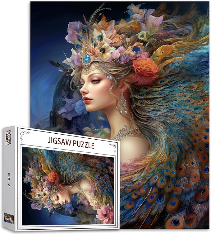 Tucocoo 1000 Piece Jigsaw Puzzles for Adults Fairy Woman Feather Painting Puzzle Beautiful Flowers Girl Art Puzzles for Challenging Family Activity Game Colorful DIY Puzzle Wall Decor Gifts