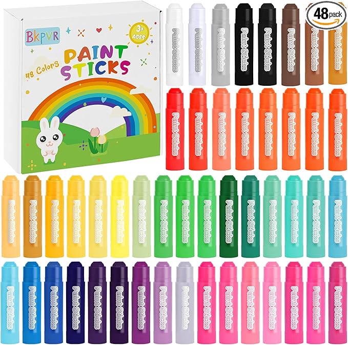 Solid Tempera Paint Sticks 48 Colors, Washable Paint Sticks Bulk, Quick Drying, Non-Toxic, Rainbow Colors Tempera Stick for Kids Toddler, No Mess Art Supplies for Paper Wood Glass Ceramic Canvas