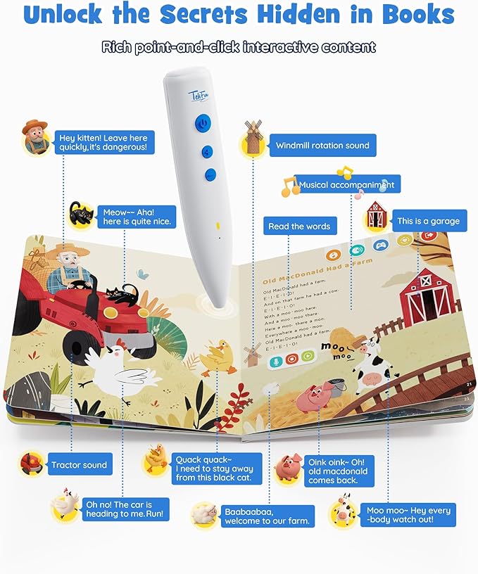 TEKFUN Talking Pen Books Set, Nursery Rhymes Toys for Toddlers, Learning Interactive Toys, Educational Electronic Sound Books for Preschoolers, Autism Sensory Toy for Boys Girls 2 3 4 5