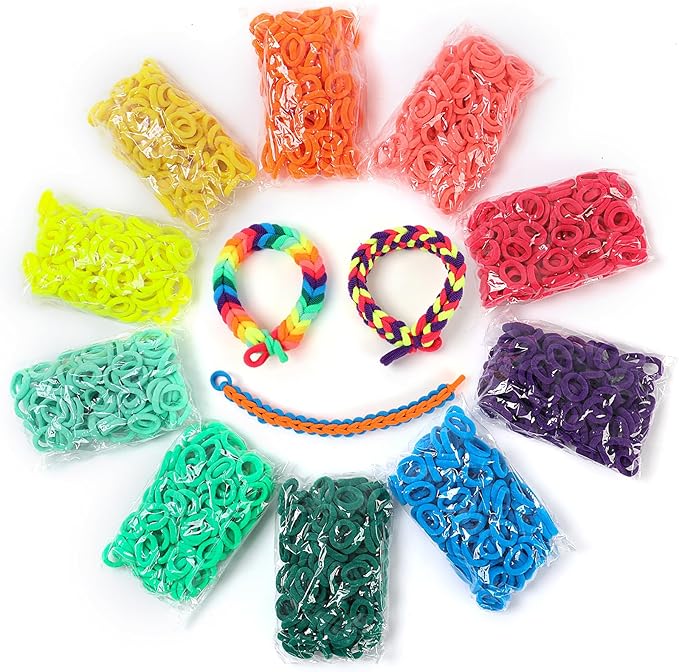 IQBOX 1000 Pcs Cloth Loom Bands Refill for Bracelet Making Kit, Elastic Bands Crafts for Girls 8-12, Gentle Hair Ties Ponytail Holders (10 Colors)