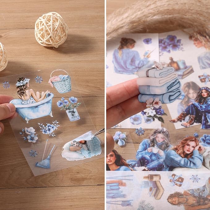 Auguro Winter Home Girls Scrapbooking Stickers 20 Sheets Pre-Cut 120 washi Stickers PET People Sticker Books for journaling Scrapbook Supplies Transparent Sticker Books