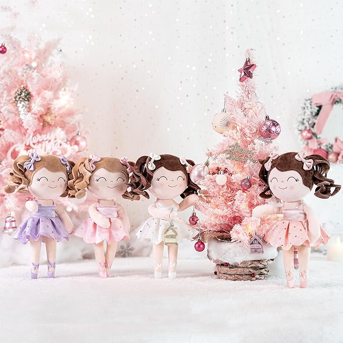 Gloveleya Baby Dolls Soft Snuggly Curly Hair Ballerina Doll First Baby Girl Gifts Plush Ballet Doll with Lace Mesh Dress White 14inches Ballerina Series