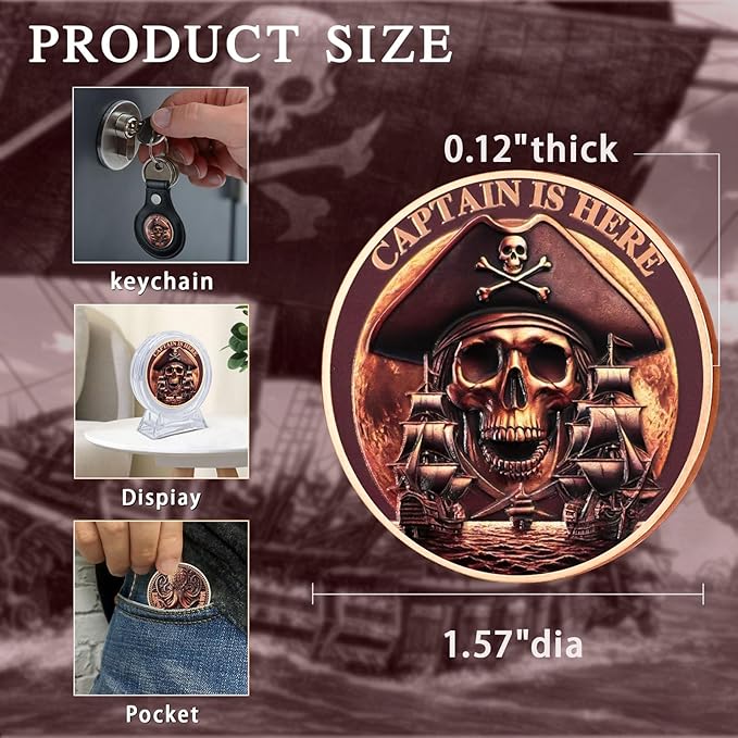 CHURYUML Pirate Coin Let's Pillage Till Dawn Skull Challenge Coins Pirate Enthusiasts Collectible Pirate Themed Party Gifts EDC Pirates Token Inspirational Gifts