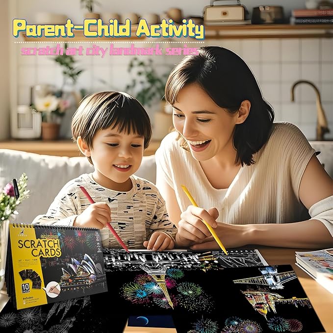 Scratch Art Book for Adults-Landmark Building Scratch Paper|Scratch Painting Paper Craft Kit|Creative Foil Engraving Scratch Art|Scratch City Series Books for Travel Lovers,Craft Lovers(City Series 1)