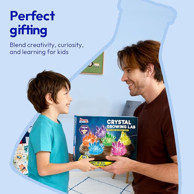 Klever Kits Crystal Growing Lab- 7 Color Crystal Growing Kit with Light-Up Base, Educational Toys Birthday Gift for Boys and Girls, Science Kits for Kids Ages 8-12