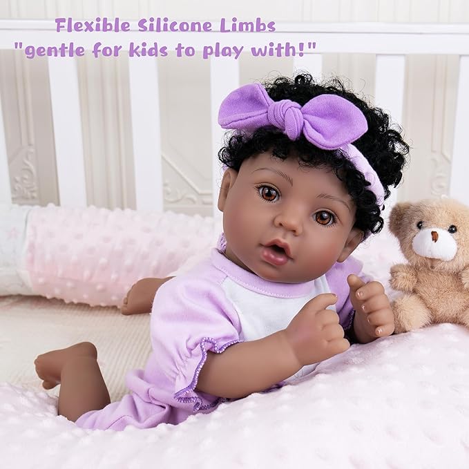 Reborn Baby Doll 18" African American Baby Dolls, Realistic Newborn Girl with Poseable Limbs, Weighted Body & Handcrafted Features, Collectible Gift Set Includes Bassinet Outfit & Accessories