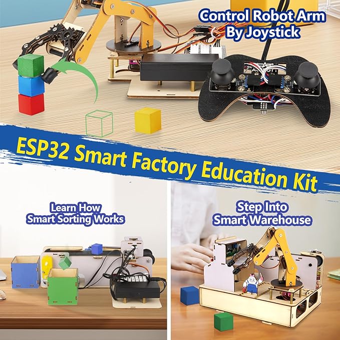 IoT STEM Kit for Kids，Smart Factory Starter Kit for Arduino ESP32，3D Wooden Puzzles DIY Model Science Educational Set Building Toys for Adults Teens 10+