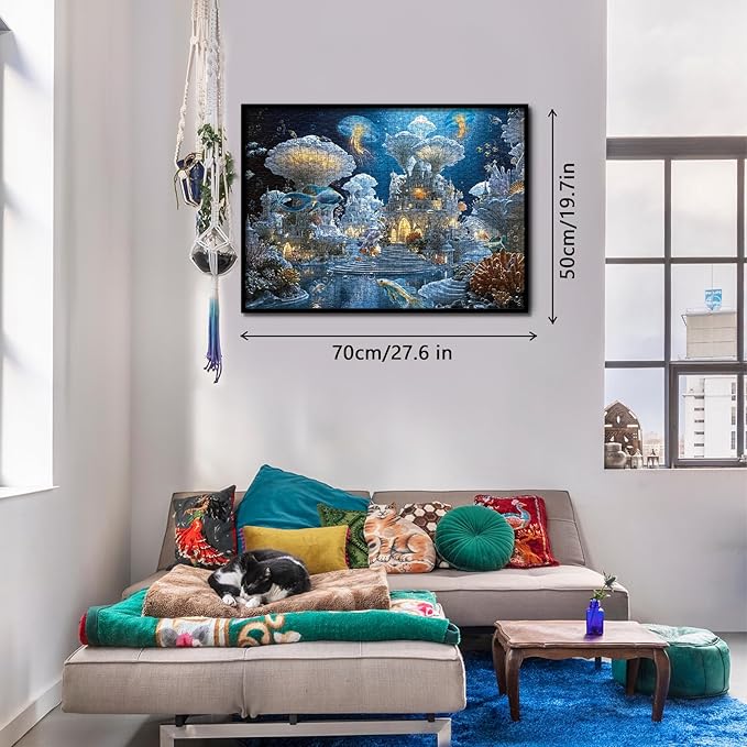 Magic Ocean Mushrooms Castle Puzzles for Adults 1000 Pieces Nature, Fantasy Fish Jellyfish Art Jigsaw Puzzles, Impossible Hard Challenging Puzzle