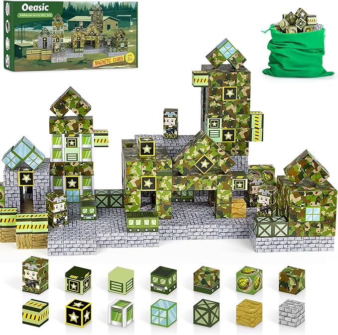 Military Magnetic Blocks Toys for Kids -100PCS Magnetic Building Blocks Magnetic Tiles STEM Montessori Sensory Toys for Boys & Girls - Birthday for Kids Ages 3 4 5 6 7 8 9 10