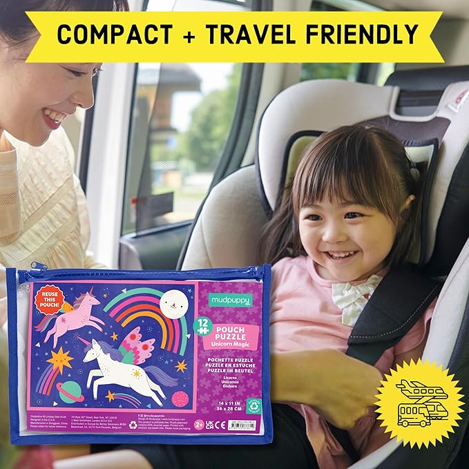 Mudpuppy Unicorn Magic – 12 Piece Puzzle with Reusable Zipper Pouch Featuring Colorful and Fun Illustrations of Magical Unicorns Perfect for Easy Storage and Travel