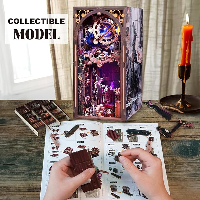 Fairy Nooktales BookNook Kit Miniature - 3D Fantasy Library Wooden DIY buidling Dollhouse with Bookshelf Nook Insert Decor for LED Magic Book Nook Lover